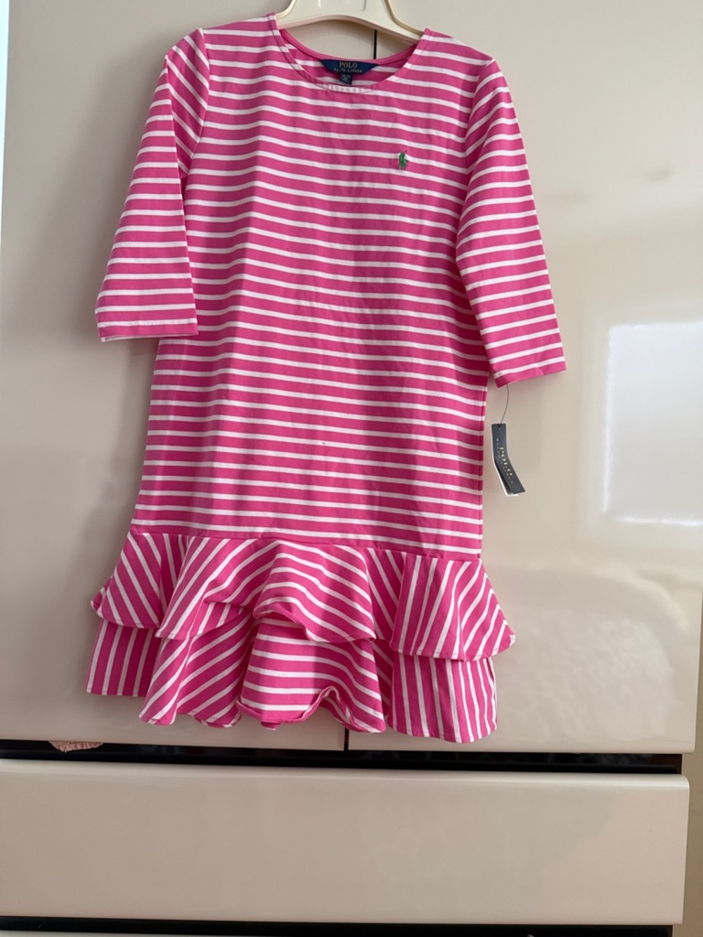Ralph Lauren Pink & White Striped Ruffle-Hem Dress - Picture 3 of 7